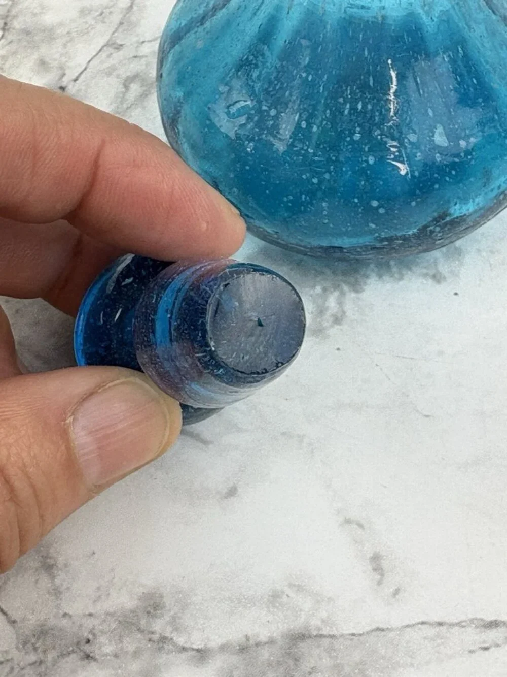 *Small Blue Glass Bubble Mini Genie Bottle 5 3/4